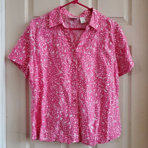 NWOT Kim Rogers Blouse 100% Linen Shirt  Pink & White Cool Comfort Natural Fiber - Picture 6 of 6